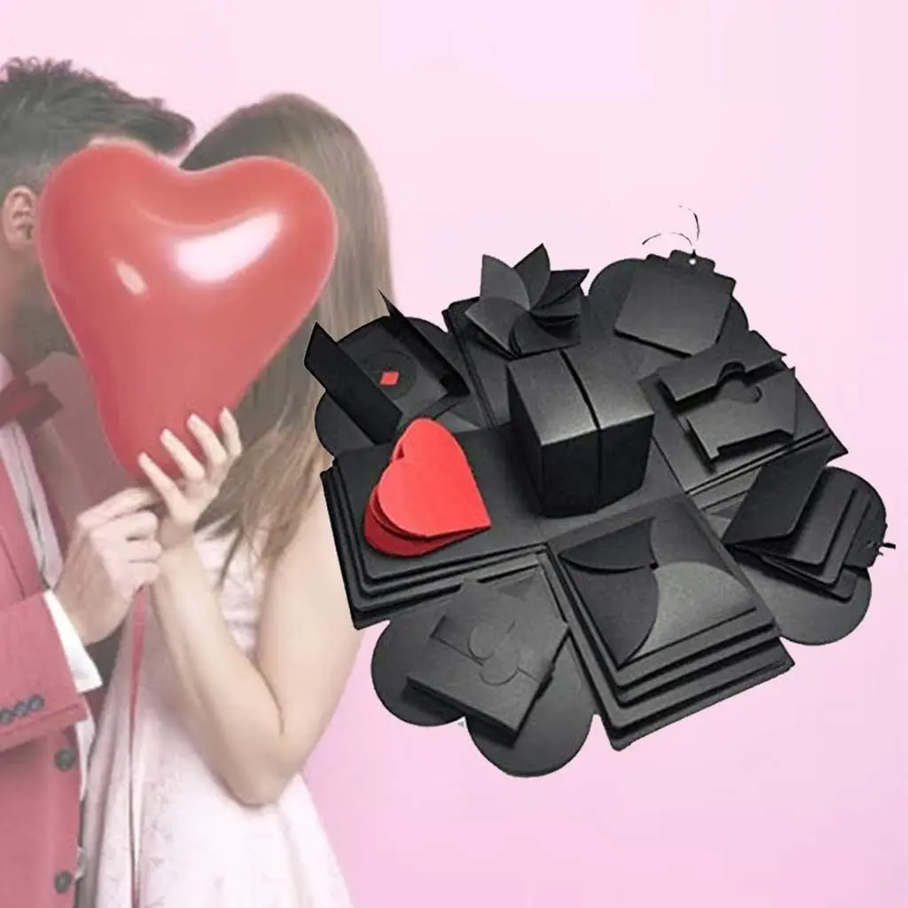 1 DIY black explosion box, handmade foldable scrapbook photo album memory box, suitable for birthdays, Valentine's Day, proposals, anniversaries, Mother's Day gifts