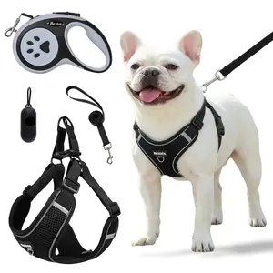 Dog Harness Vest and Leash Set with Adjustable Harness, Retractable 16 Ft Leash and Poop Bag Dispenser, Perfect for Training and Walking Medium Dogs