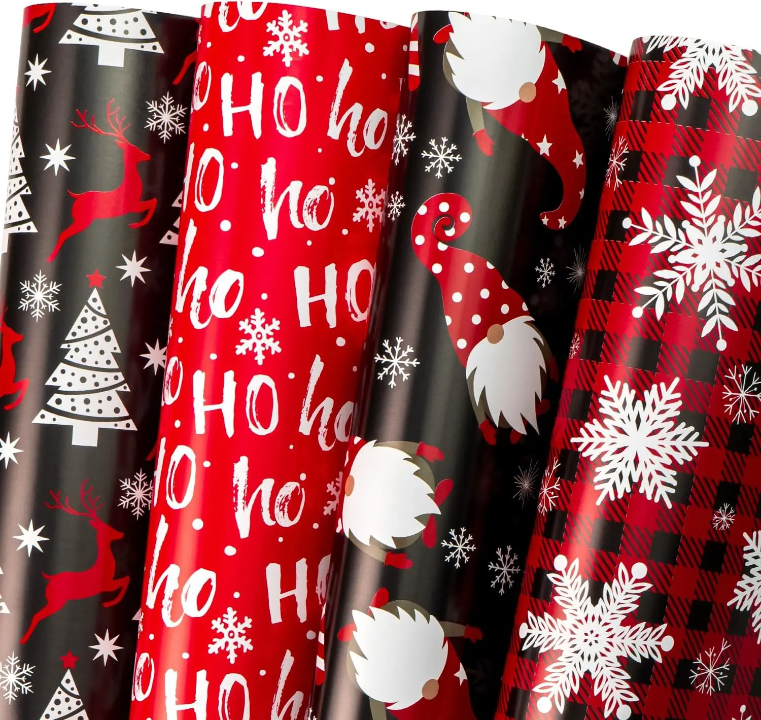 Christmas Wrapping Paper Sheet - 12 Sheets Red and Black Chrismas  Design Folded Flat with 12  Tags for Holiday, Party Celebration - 19.7 Inch X 27.5 Inch Per Sheet