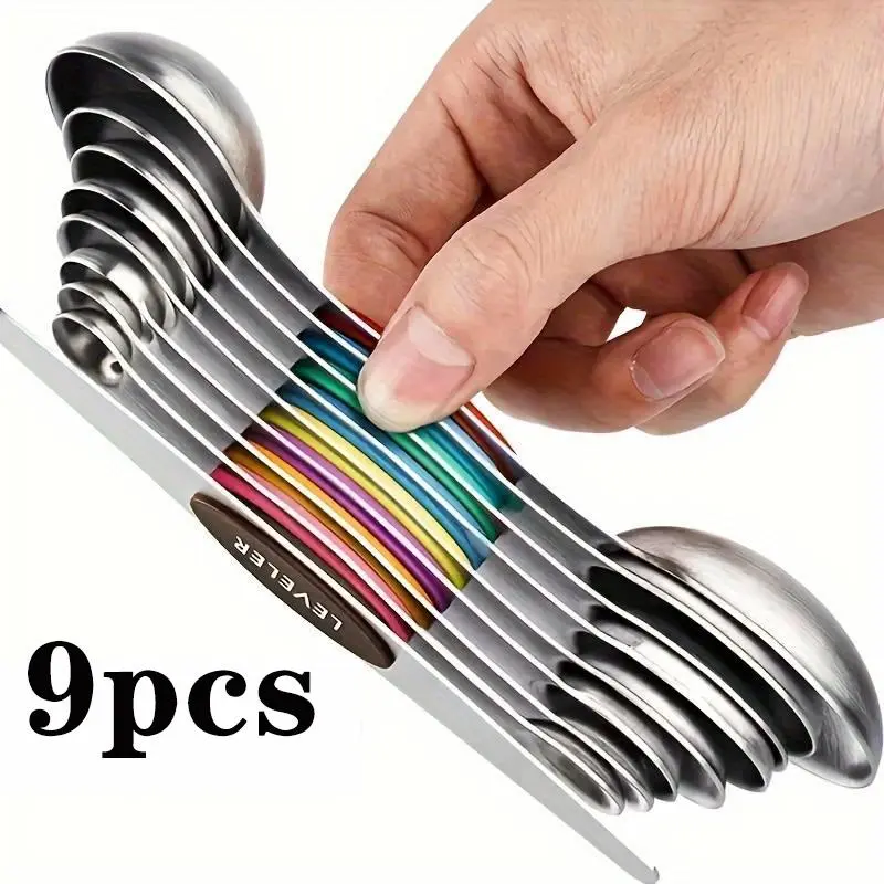 Modern high-end kitchen stainless steel magnetic spoon set, essential household food grade kitchen utensils, coffee cooking tools, precise scale measuring instruments, household kitchen cooking utensils, kitchen utensils