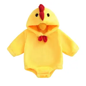 Infant Boy Girl Halloween Chicken Costume Newborn Baby Flannel Hooded Rompers Fall Winter Long Sleeve Fleece Bodysuit