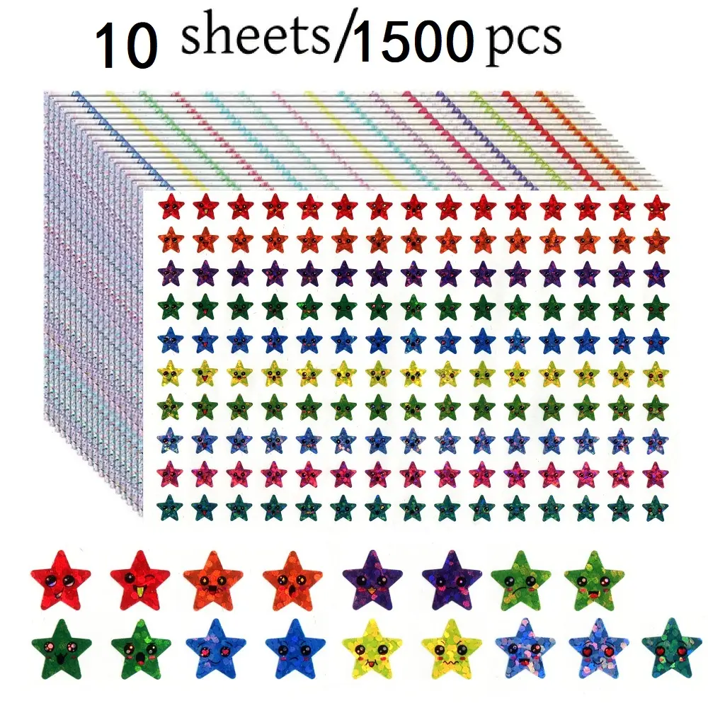 Star Shaped Sticker (10 Sheets/1500pcs), Shiny Foil Star Sticker, DIY Decorative Sticker Label for Classroom Reward & Behavior Chart, Glossy Stickers