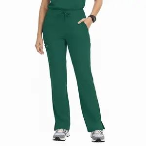 Straight Wide Leg Yoga Scrub Pants High Rise Uniform Pants for Women with Cargo Pocket, Anti-Wrinkle & Knit Yoga Waistband