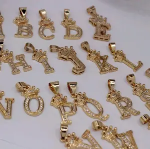 letters with cute crown just pendants Gold-plated multi-stones no chain