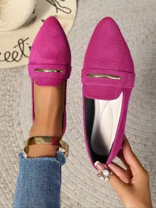 Metal Buckle Pointed Toe Flat Commuter Shoes, Soft Velvet Starburst Metal Buckle Low Top Pointed Toe Flats, Comfortable and Durable