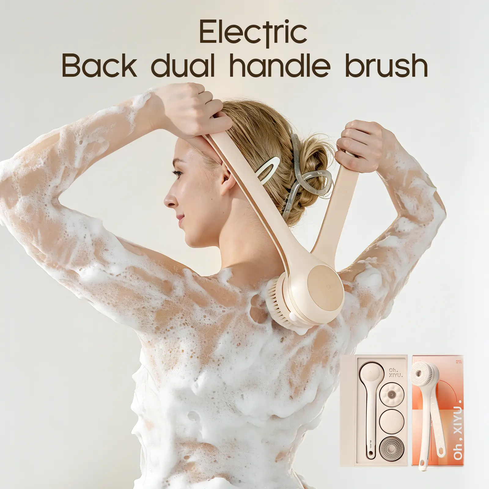 XiyuYouth Electric Body Brush with Dual-Handle | Waterproof Spin Shower Brush for Exfoliating & Bacne | Home SPA Bath Scrubber Set back scrubber for shower Body Care Tool,travel essentials,sunscreen