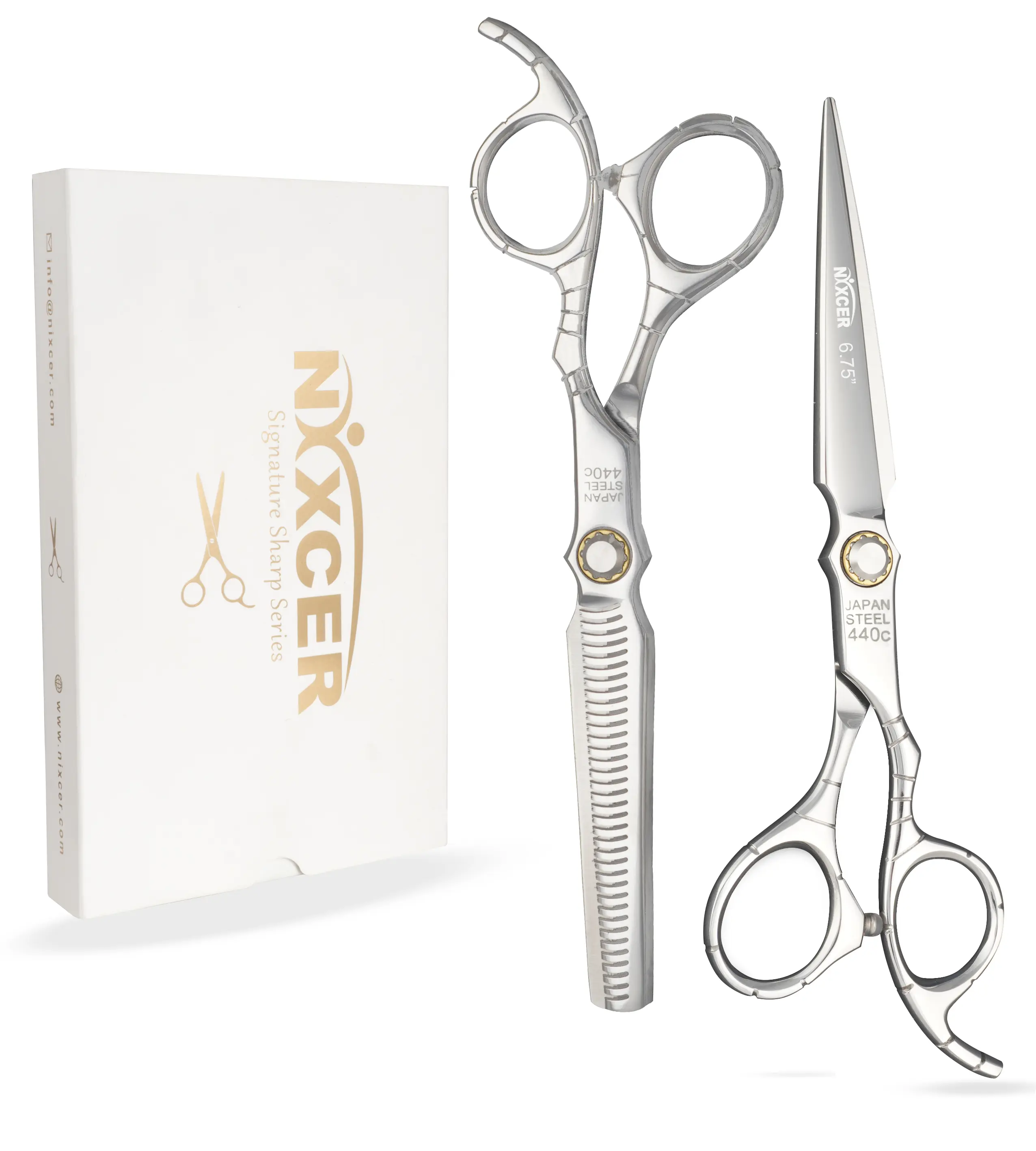 Nixcer Professional 6.75" Hair Cutting & Thinning Scissors Combo - C440 Japanese Steel Long-Lasting Sharpness, Exquisite Design for Precision Haircare