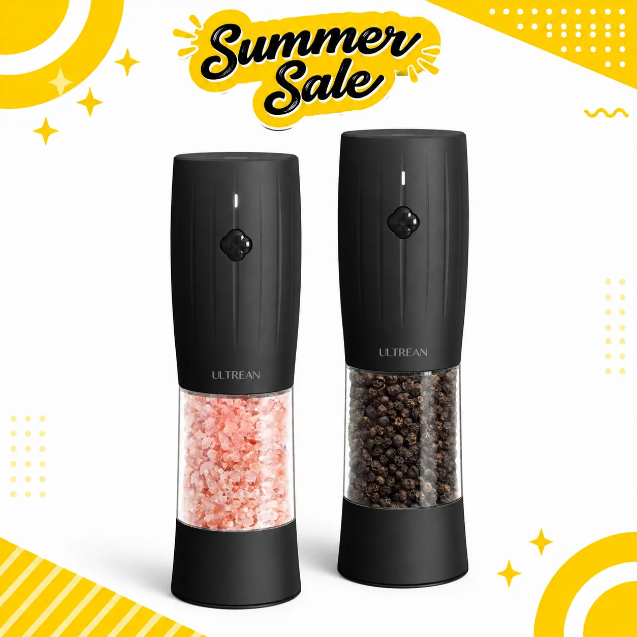 Ultrean Rechargeable Electric Salt and Pepper Grinder Set - USB-C Fast Charge Ready, 6 Adjustable Coarseness, LED Light, Kitchen Utensils, Seasoning Container, Housewarming Gift (Sky Blue)