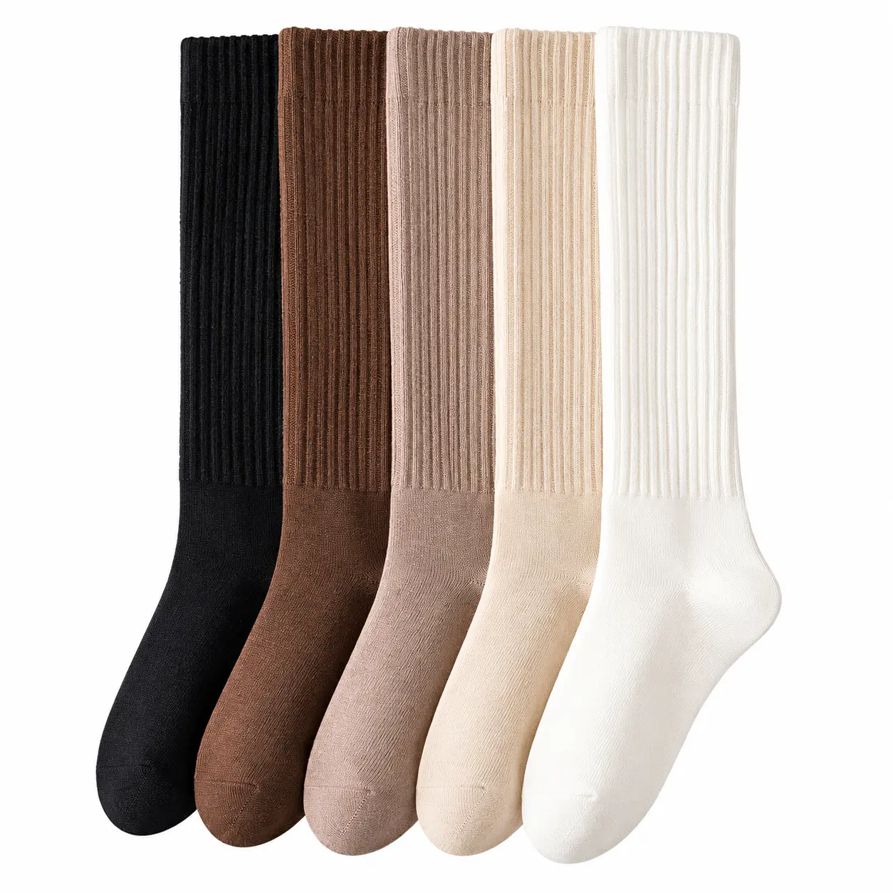 5 Pairs Women’s Ribbed Knee High Socks, Warm Long Socks for Fall & Winter, Soft Stretchy Solid Color Socks for Daily Wear, Boots & Casual Outfits