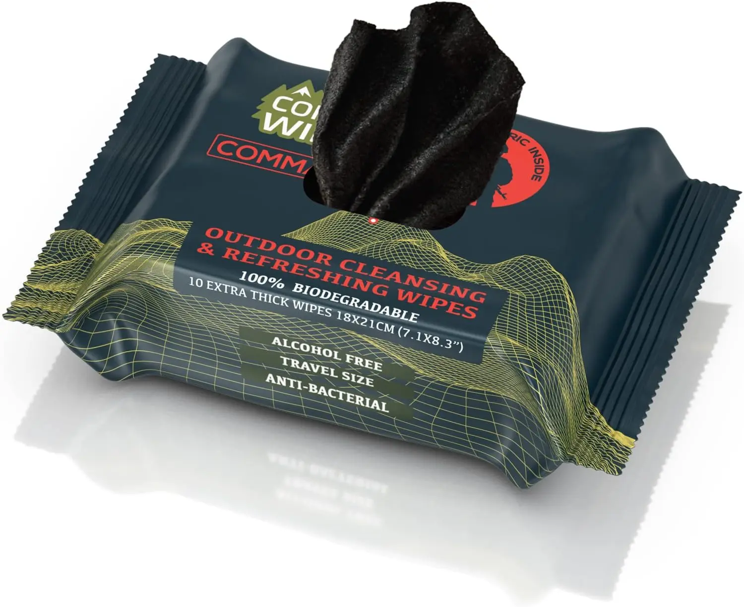 Combat Wipes | Black Unscented Camouflage Wet Wipes - Combat Wipes COMMANDO - Thick, Biodegradable, Heavy Duty Cleansing Cloths for Camping, Military, Hunting & Backpacking w/Aloe & Vitamin E