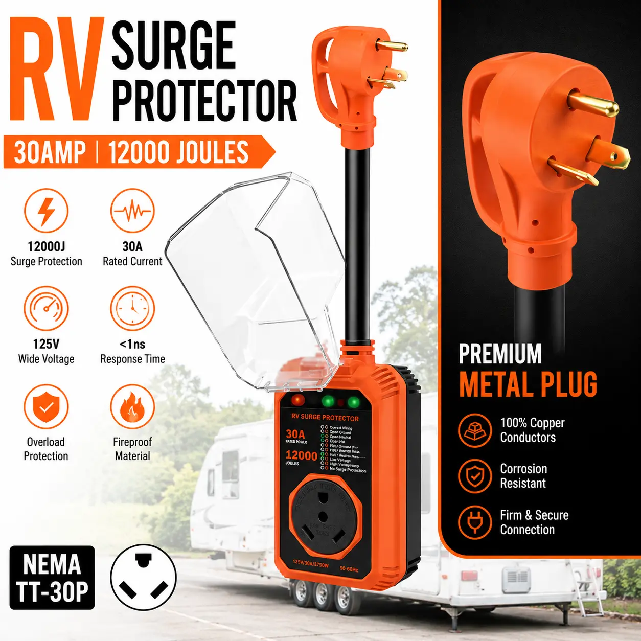 RV Surge Protector with Smart Circuit Analyzer, 30 Amp & 50 Amp RV Power Protector, Electrical Safety Device for Camper Trailer Motorhome