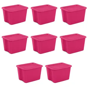 18 Gallon Tote Box Plastic, Fuchsia Burst, Set of 8 Household Organiser