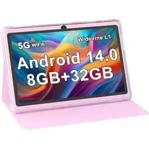7 Inch Tablet Android 14, 8GB RAM (5GB Expandable) 32GB ROM Tablets Supports 1TB MicroSD, Dual Camera Tableta 5G WiFi-6 Android Tablet with Case, 7" Tablets+Cover 2026 for Gifts(Pink)