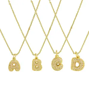 Zircon balloon bubble small 26 letter necklace girls' initials name gift jewelry