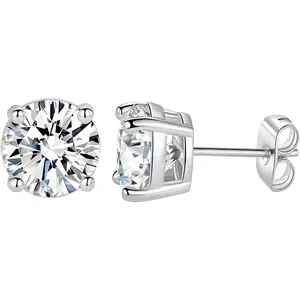 MDFUN Stud Earrings Set for Women Men 18K White Gold Plated 4 Prong Graduated round Clear Cubic Zirconia 3-8Mm MDFUN