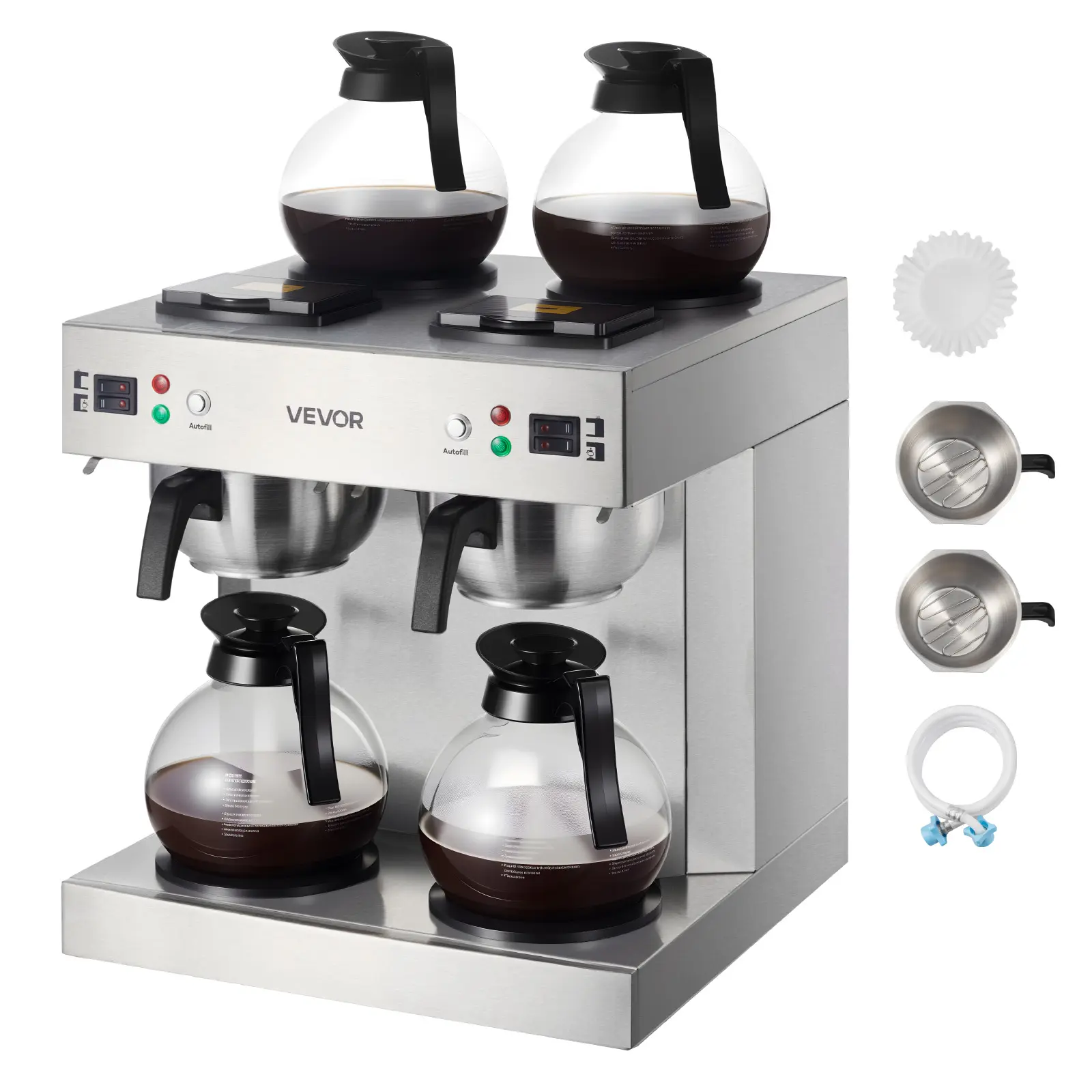 【Summerfinds】VEVOR Commercial Drip Coffee Maker, 24 Cups Coffee-Maker Machine with 4 Glass Carafes and 4 Decanter Warmer Plates, Stainless Steel Dual-Head Coffee Brewer, for Restaurant, Office, Coffee Shop & Home