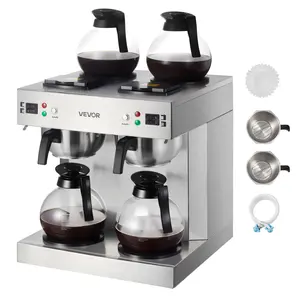 【Summervibes】VEVOR Commercial Drip Coffee Maker, 24 Cups Coffee-Maker Machine with 4 Glass Carafes and 4 Decanter Warmer Plates, Stainless Steel Dual-Head Coffee Brewer, for Restaurant, Office, Coffee Shop & Home