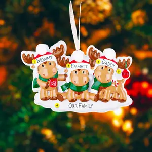 Personalized Moose Family Christmas Ornament | Custom Holiday Keepsake