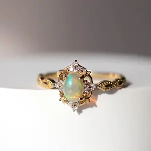 Sterling Silver Halo Opal Stacked Ring, Simple Delicate Opal Ring Birthstone Jewerly Gift