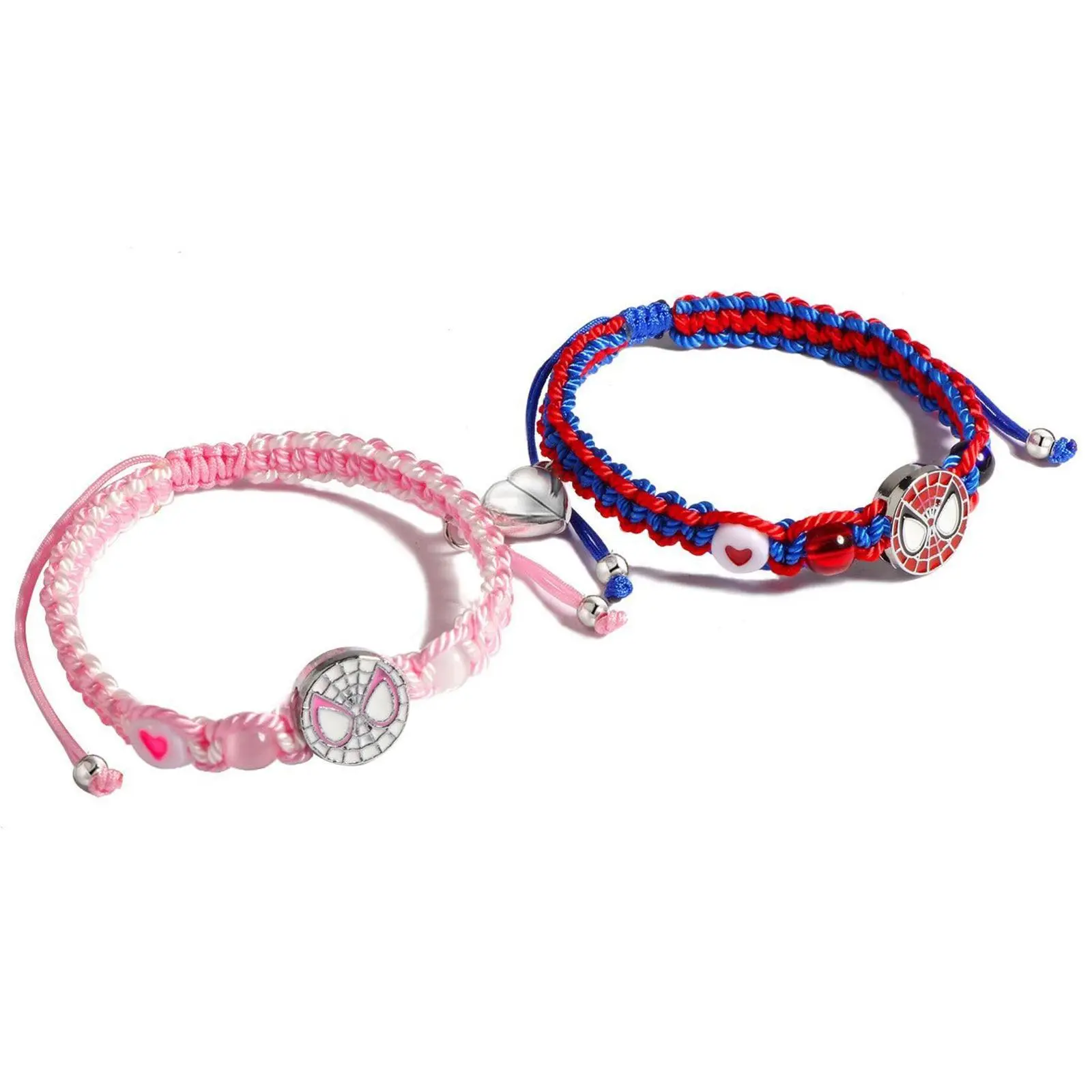 Marvel Spider-Man Couple Bracelets, Woven Jewelry Set with Magnetic Charms & Iconic Logo, Matching Bf and Gf Gifts for Boyfriend, Bracelet Bundle