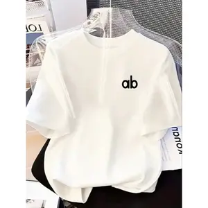 Women's Summer Spring New Ab Letter Print Round Neck T-Shirt, Loose Fit Slimming, Casual Comfortable Breathable, Perfect for Daily Wear