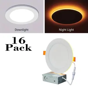 4/8/16-pack 6-inch ultra-thin LED recessed ceiling lights with night light function, includes junction box, 5 selectable color temperatures (2700K-5000K), dimmable, 120V, 12W high brightness, suitable for modern interior decoration.