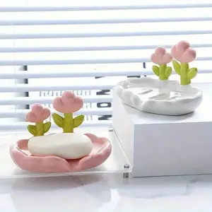 1pc brand new, creative and adorable floral soap dish that doesn't require punching drainage holes, Soap Dish Holder