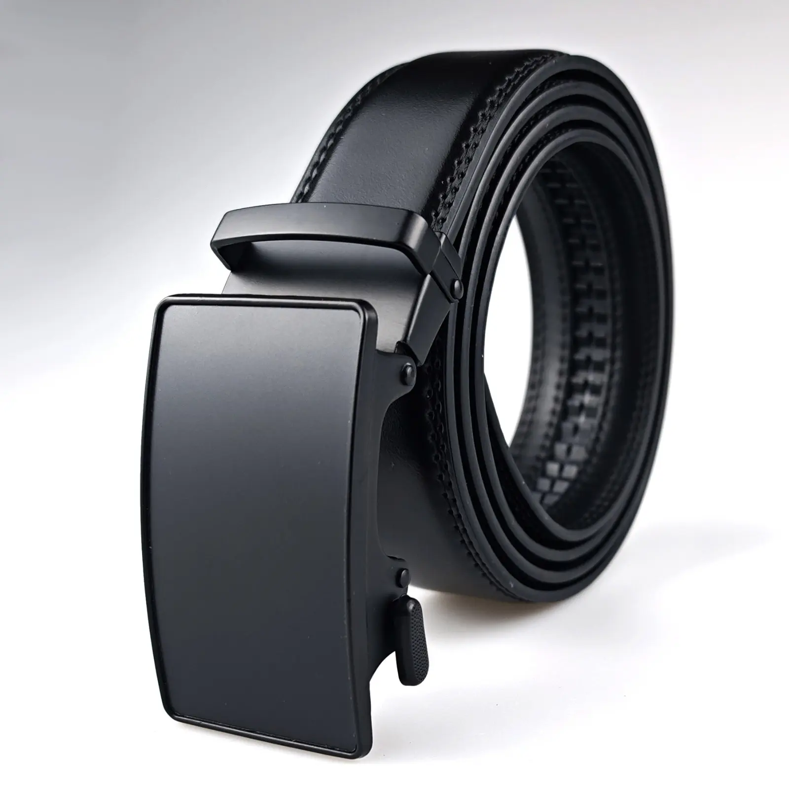 Genuine Leather Men's Adjustable Ratchet Belt with Automatic Buckle - Stylish & Durable Fashion Accessory for Every Occasion