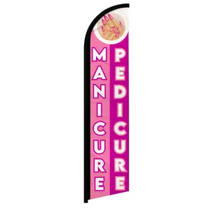 Windproof Swooper Manicure Advertising Banner Flag - Polyester Fabric, 11.5x2.5ft Curved Sleeve Windless Signage, for Grand Openings, Hair Salons & Festive Parties