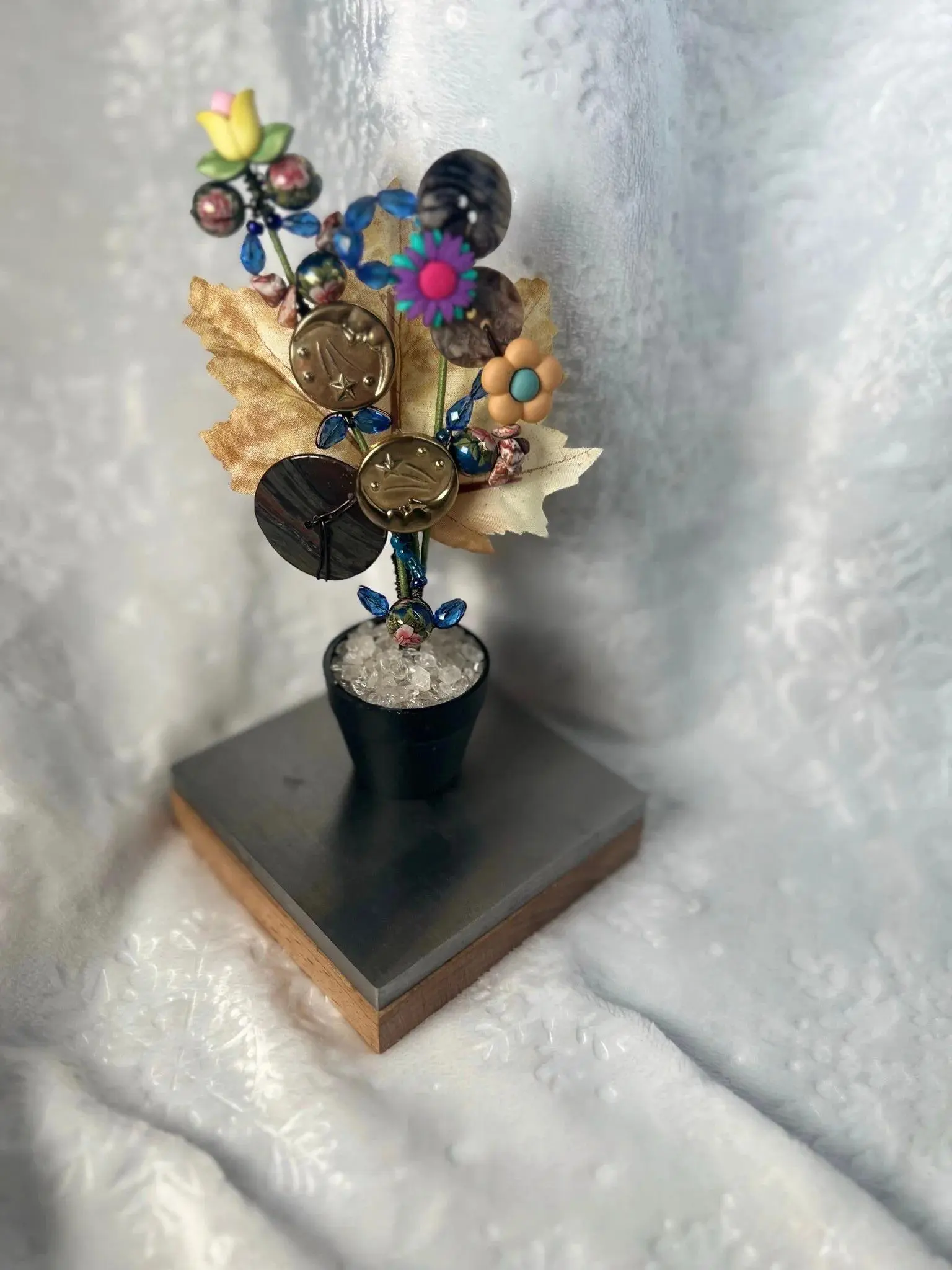 Blissful Button Tree 27 / Button Flower Bouquet / Faux Potted Plant / Home Decor / Artificial Flowers