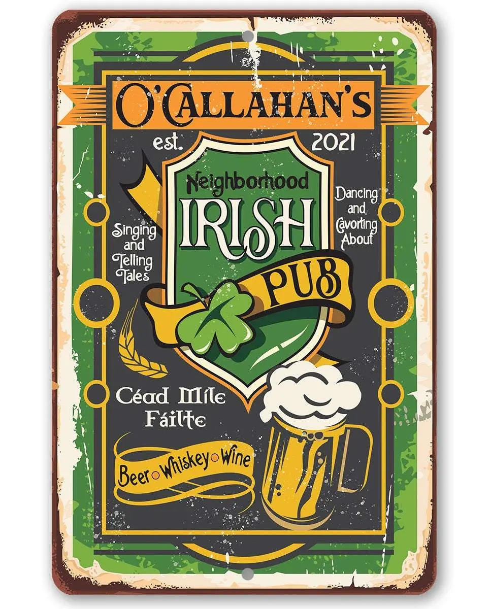Handmade Lightweight Aluminum Irish Theme Epoxy Ink Plaque, Personalized Indoor-Outdoor Home Decor Wall Sign for Man Cave