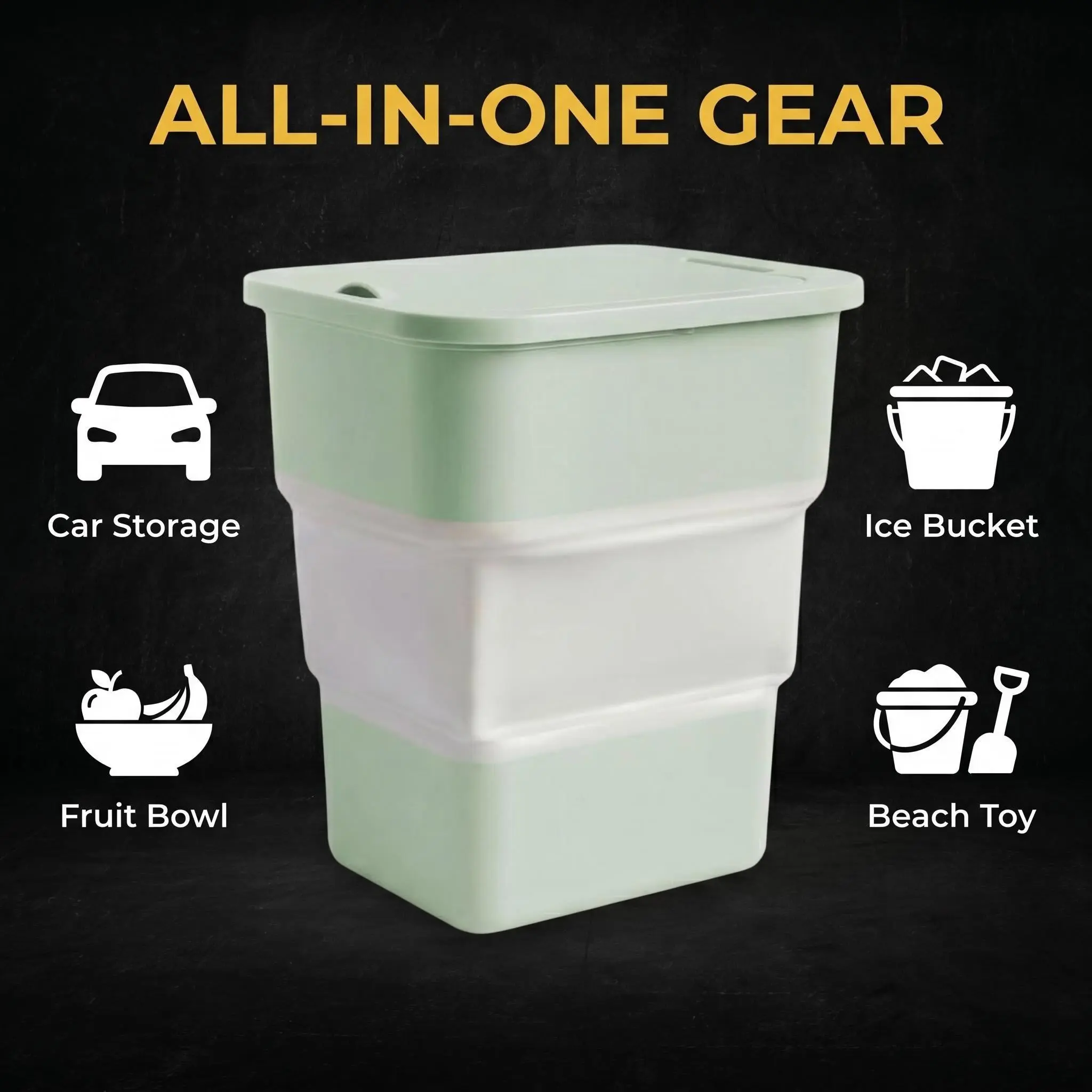 Collapsible Multi-Use Storage Bin (1-Pack), Portable Durable Foldable Container for Car, Camping & Kitchen, Use as Ice Bucket, Fruit Basket or Trash Can, Space-Saving Home & Outdoor Essential