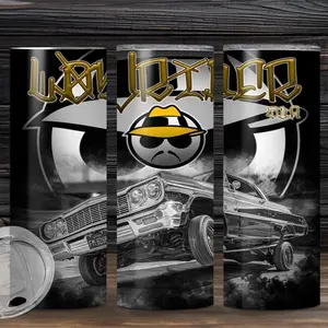 Lowrider 20 oz Tumbler - Classic Design, Black & Gray Finish, Perfect for Drinking, Bottle & Drinkware