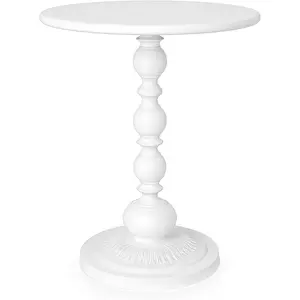 Metal side table, vintage matte black round side table, suitable for bedside or next to the sofa, small decorative table, suitable for living room corners, bedroom, terrace, and bar (light white)