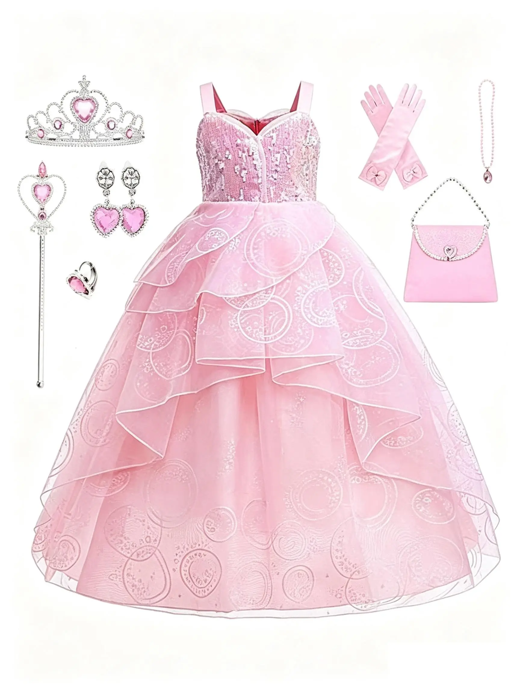 LOEL Wicked Dress for Girls Pink Witch Costume for Girls Halloween Cosplay Bubble Tulle Dress Up Outfits Party Dress
