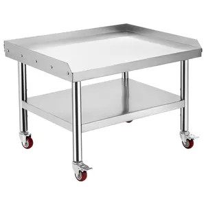 36x28x24 Inch Stainless Steel Equipment Grill Stand Table with Wheels - 1000 LBS Top & 220 LBS Bottom Shelf, 2 in Edge Baffle for Hotel Home Commercial Kitchen