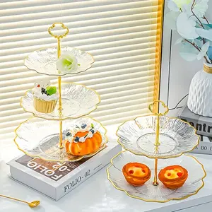 2/ 3 Tier Clear Cupcake Stand With Golden Trim - Perfect For Desserts, Fruits And Snacks, Perfect For Afternoon Tea, Christmas, Halloween, Thanksgiving, Weddings, Birthdays And Parties,Golden Trim Design, Decorations Supplies Ornaments Accessory