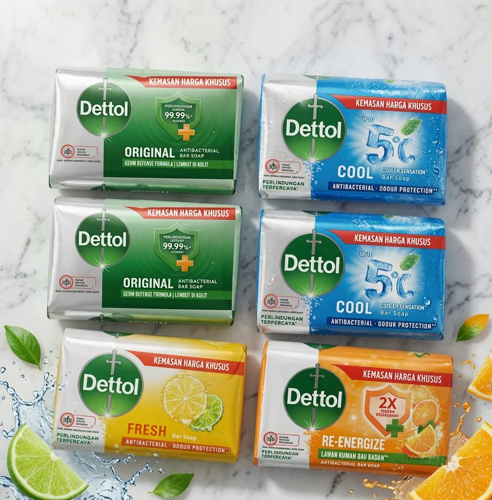Dettol Antibacterial Body Soap Bundle Pack - 6 x 100g, Body Care Cleanser with Scented, Sensitive-Skin Friendly (Packaging May Vary), Adults, 24 Months, Alcohol Free, Anti-Bacterial, Arm, Face, Foot, Fresh