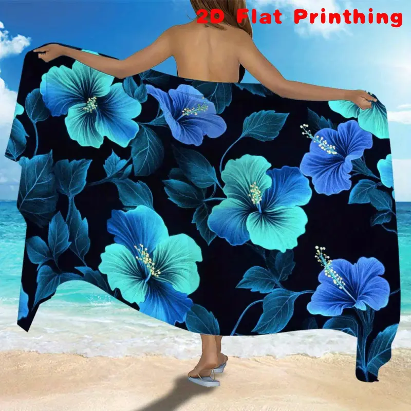 2D Flat - 2D Flat - 1pc Floral Patterned Beach Sarong, Embellished Beach Towel, Beach Skirt, Semi-Transparent And Stylish with Various Wearing Options, Beach Bag Skirt, Women'S Swimwear (2D Flat Printing)