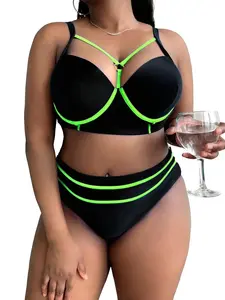 Swim Curve Plus Contrast Binding Push Up Bikini Swimsuit
