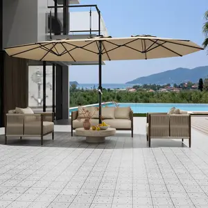【GARVEE】- Large 14-foot Patio Umbrella, Double-Sided Rectangular Crank Umbrella for Pool, Lawn, Garden, Beige Color