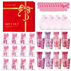 Valentine's Day Hand Cream, Hydrating Hand Balm and Lip Balm Gift Set, 12-Piece Moisturizing Kit with Bag and Thank You Cards, Perfect for Mother's Day