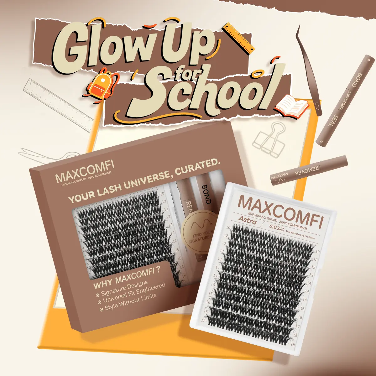 MaxComfi Astra Russian Lash Clusters - DIY Eyelash Extensions with a Soft Thin Band for a Natural, Voluminous Look, Long-Lasting and Waterproof, Russian Lashes, Cluster Lashes,back to school