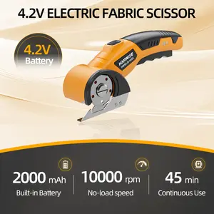Electric scissors, cardboard cutter, rotary cutter, safety lock, and LED lighting, suitable for cutting leather, carpets, plastics, and cardboard, suitable for DIY, workshop, and handicraft production. Wireless power tools are available in pink and yellow