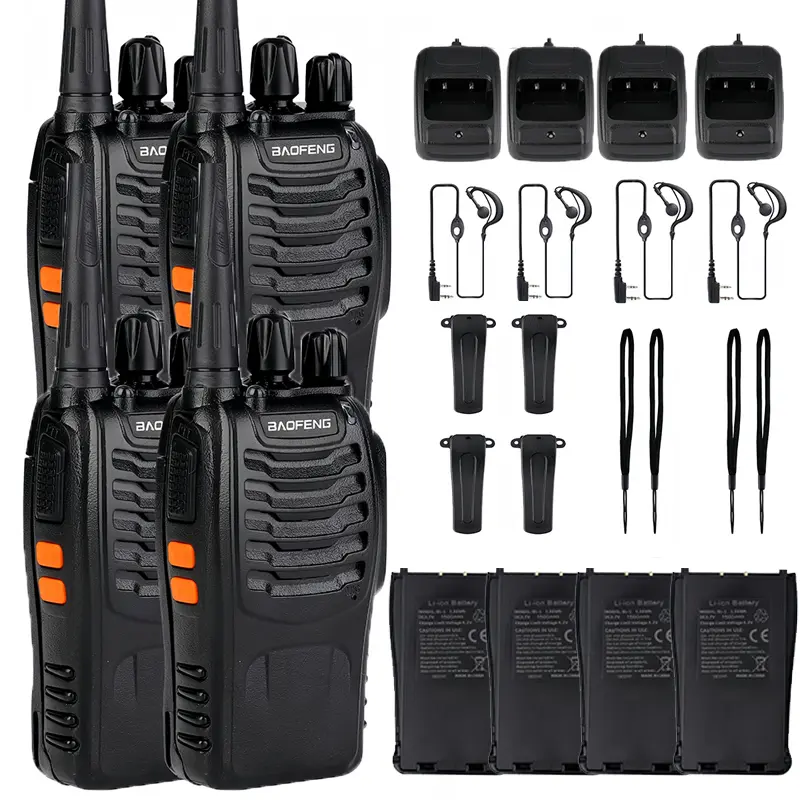 Baofeng 4Pcs BF-888S Rechargeable Walkie Talkies - UHF 400-470MHz Sturdy Long Range 2-Way Ham Radios Transceiver with Audio Headset, Noise Reduction, Casual Engagement Use, Black for Hunting, Durable Wireless Remote Portable Walkie Talkie Handheld Walkie