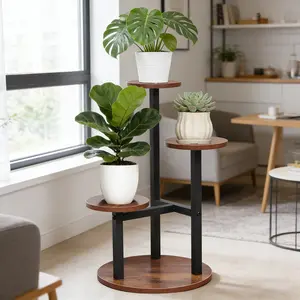 Vintage Industrial Iron Wood 3-Tier Flower Rack, Sturdy Corner Storage Shelf, Living Room Balcony Plant Display Stand, Plant Stand Indoor, Holiday Home Decor Organizer