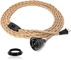 Industrial 15ft Pendant Light Cord - Hanging Light Kit with Switch Plug, Plug-in Pendant Light Cord Rope Pendant Lights Socket Set E26 E27 for Pendant Lamp Farmhouse Lamp Cable DIY Room Decor