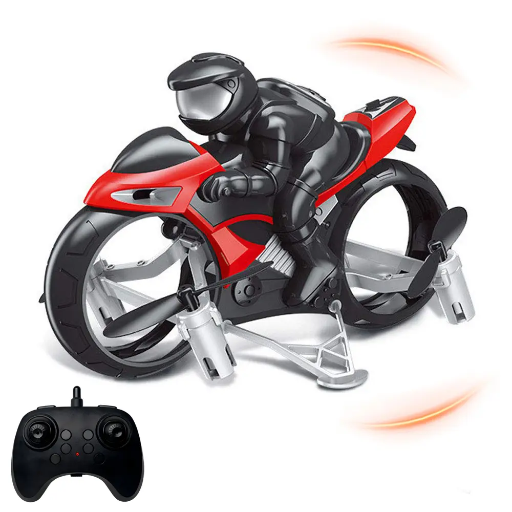 2-in-1 Remote Control Stunt Motorcycle Toy with Flying & Slide Modes, Propeller Guards, 1-Key Take off Landing,  Outdoor Lawn Toy for Ages 14+