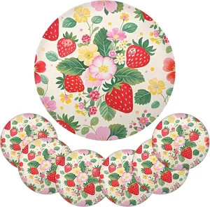 15.4 Inch Round Strawberry Placemats Set of 6 Thickened Table Place Mats Heat-Resistant Wipeable Washable Placemats for Round Table, Dining Decor, Outdoor
