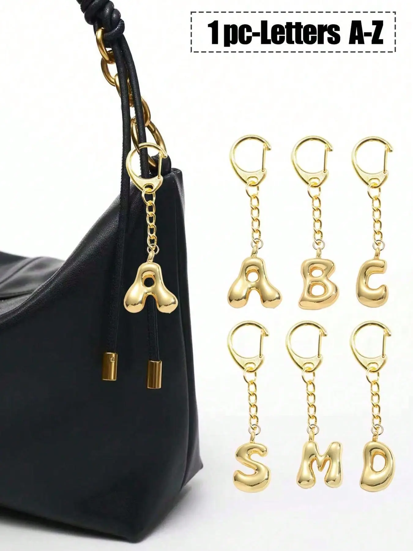 Shiny Alloy Bubble Letter Pendant Necklace, Lucky Crystal Bag Charm, Perfect Birthday Gift for Women & Girls, Casual Style